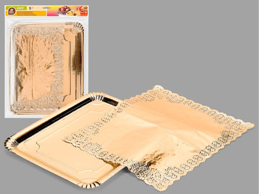 Picture of RECTANGULAR TRAY WITH GOLDEN DOILY 31 X 38 CM